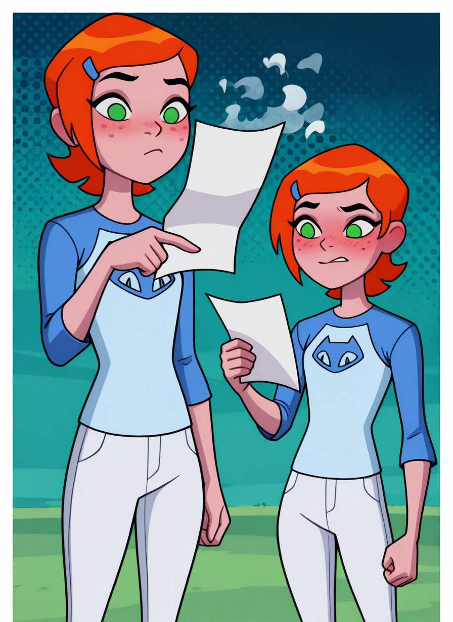 21589-1489072591-_lora_gwenov-08_1_ gwenov, orange hair, 1girl, short hair, hairclip, green eyes, raglan sleeves, freckles, white pants, blue shi.png